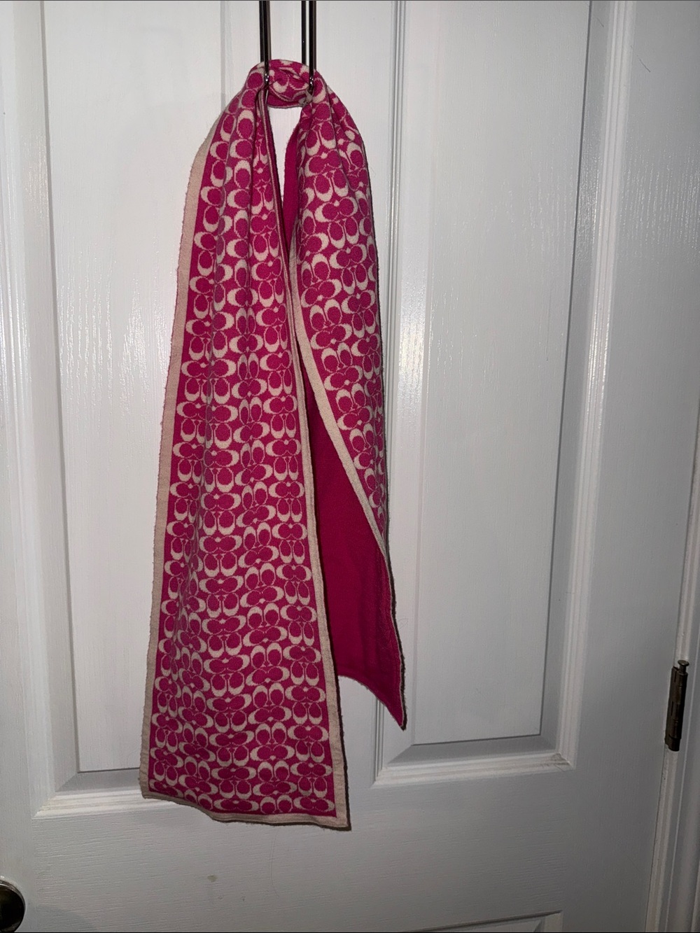 Coach Hot Pink Knit Scarf with Logo Tags